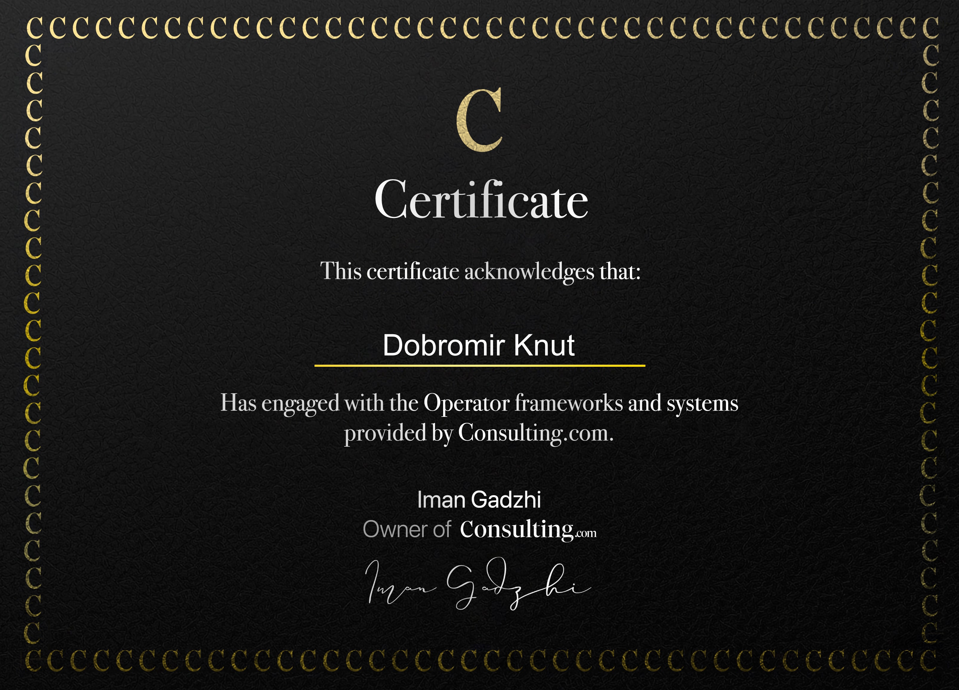 Dobromir Knut - Consulting.com Certificate